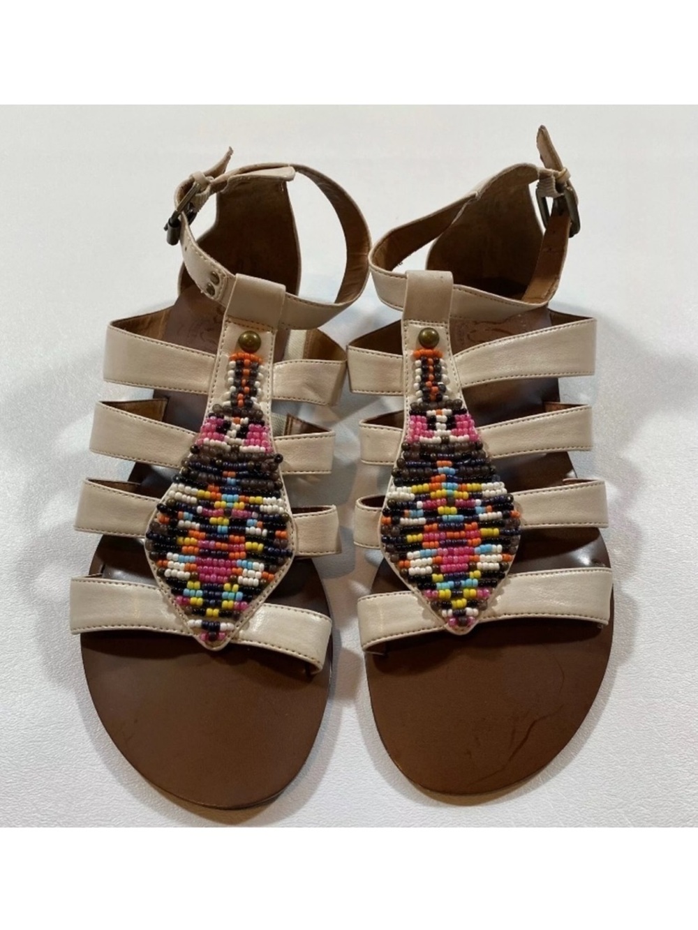 Nine West Ivory Boho Beaded Gladiator Sandals